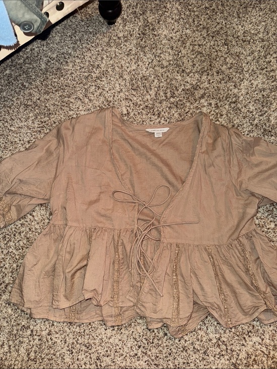 American Eagle Outfitters Tops - American Eagle Outfitters Taupe Peplum Tie-Front Blouse